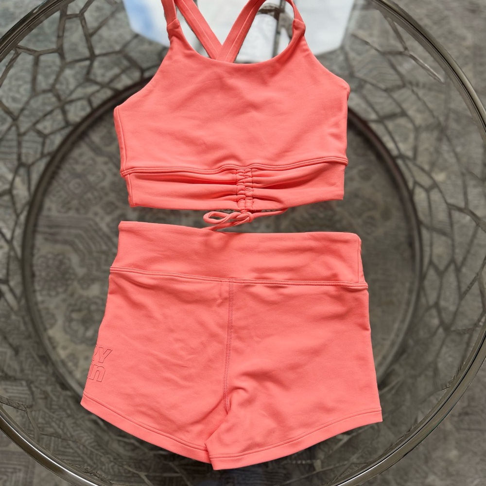 Neon Coral Every Turn Set with Ruched Top